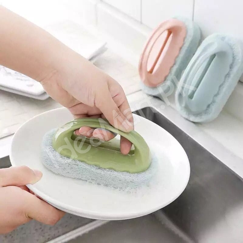 handheld-plastic-scrub-brush-with-non-scratch-scouring-sponge-for-heavy-duty-kitchen-sink-and-bathroom-cleaning-product-image