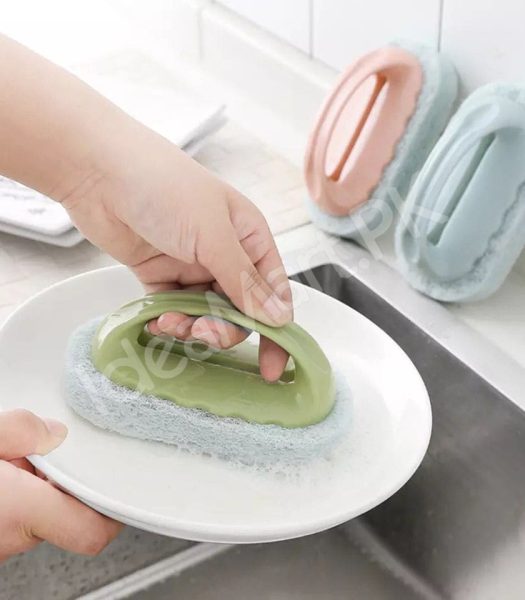handheld-plastic-scrub-brush-with-non-scratch-scouring-sponge-for-heavy-duty-kitchen-sink-and-bathroom-cleaning-product-image