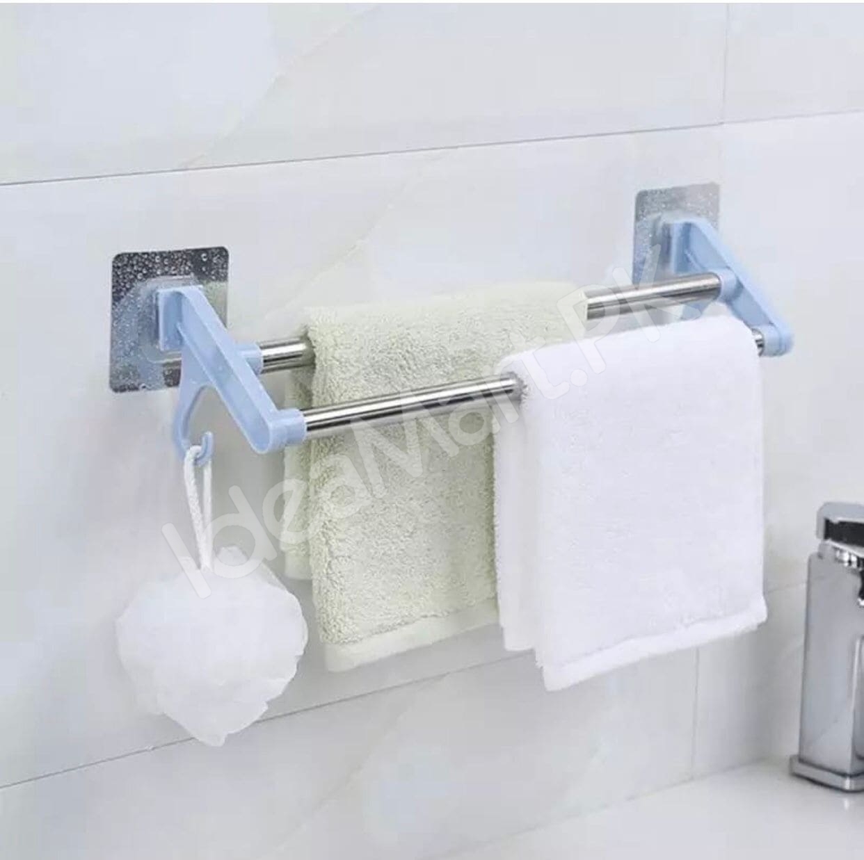 stainless-steel-double-towel-bar-rack-with-hanging-hooks-adhesive-wall-mount-storage-for-bathroom-shower-or-kitchen-product-image