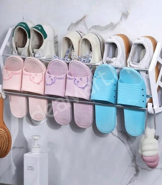 2-layer-space-saving-wall-mounted-adhesive-shoe-rack-with-hooks-foldable-door-organizer-for-slippers-sneakers-sandals-product-image