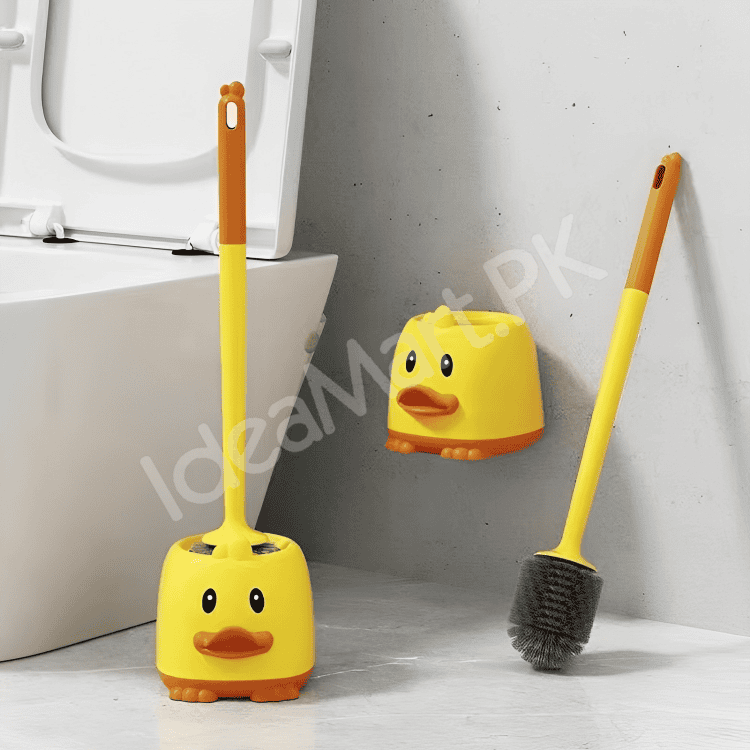 yellow-duck-design-toilet-brush-and-holder-set-for-bathroom-wall-mounted-or-freestanding-with-long-handle-product-image