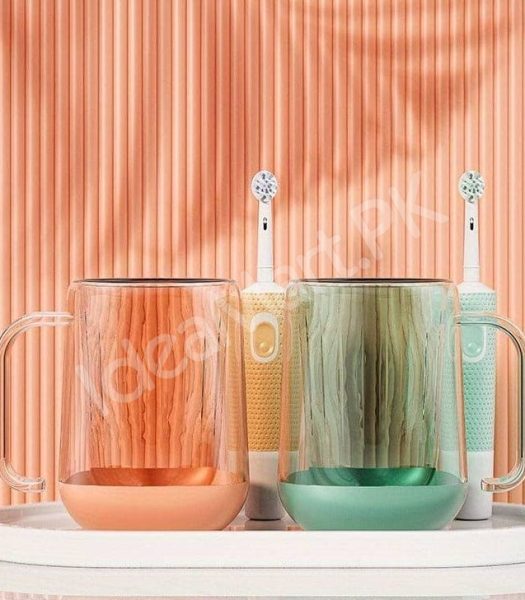 transparent-mouthwash-mug-plastic-tumbler-with-handle-modern-design-for-bathroom-storage-oral-care-product-image