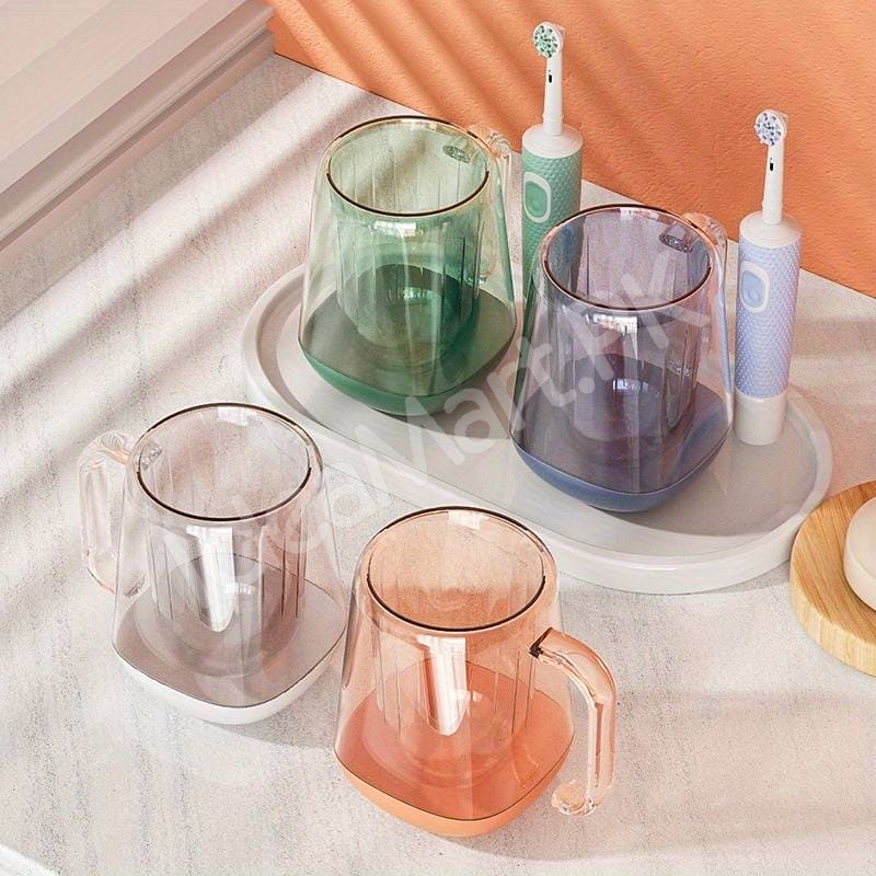 transparent-mouthwash-mug-plastic-tumbler-with-handle-modern-design-for-bathroom-storage-oral-care-product-image