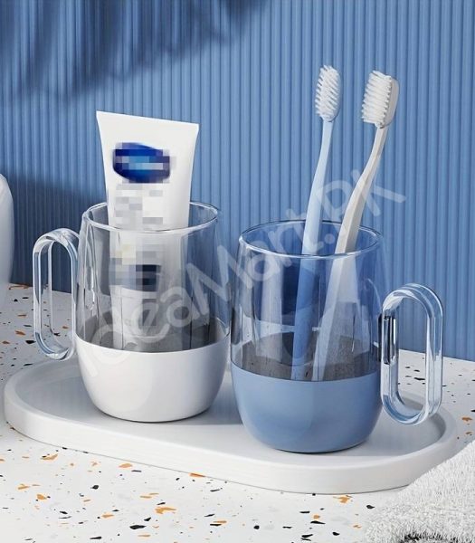 transparent-mouthwash-mug-plastic-tumbler-with-handle-modern-design-for-bathroom-storage-oral-care-product-image