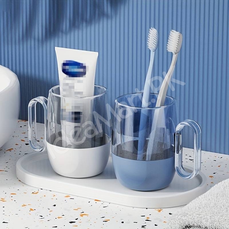 transparent-mouthwash-mug-plastic-tumbler-with-handle-modern-design-for-bathroom-storage-oral-care-product-image