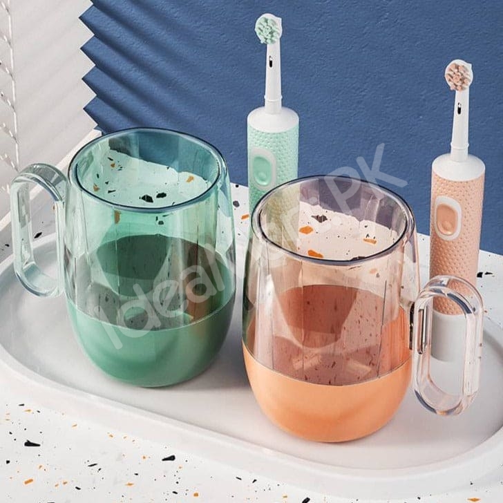 transparent-mouthwash-mug-plastic-tumbler-with-handle-modern-design-for-bathroom-storage-oral-care-product-image