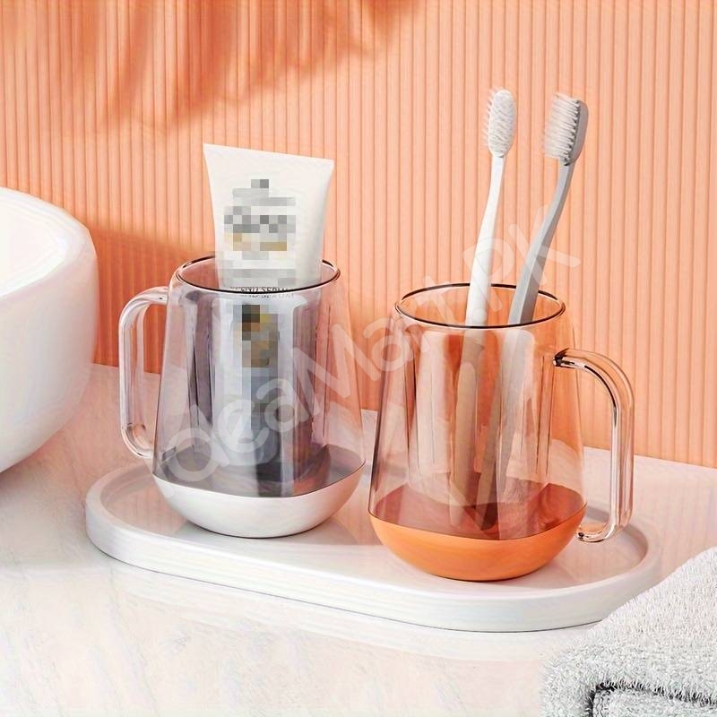 transparent-mouthwash-mug-plastic-tumbler-with-handle-modern-design-for-bathroom-storage-oral-care-product-image