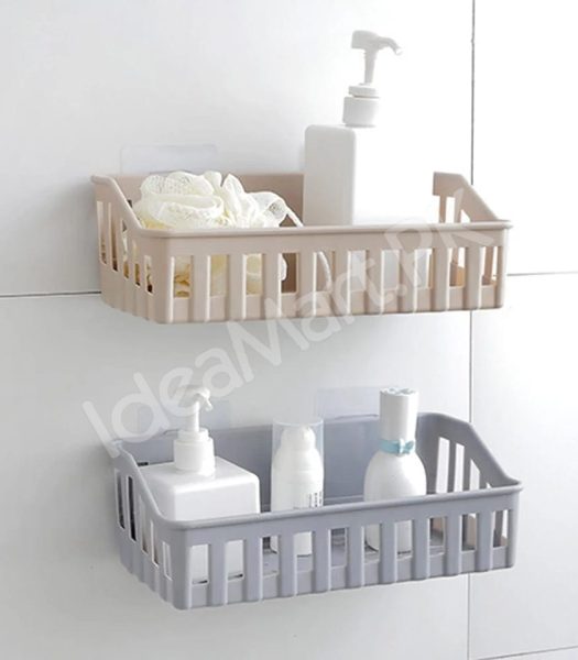 no-drill-adhesive-plastic-bathroom-shower-shelf-kitchen-storage-basket-organizer-for-shampoo-soap-cosmetics-toiletries-product-image