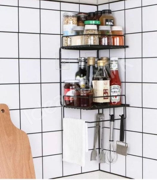 black-metal-wire-double-tier-shower-shelf-with-hanging-hooks-and-towel-bar-for-bathroom-and-kitchen-storage-product-image