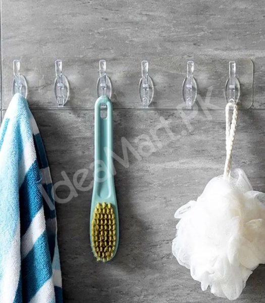 flexible-transparent-6-hook-adhesive-utility-strip-hanger-wall-mount-storage-for-bathroom-towels-kitchen-tools-home-goods-product-image