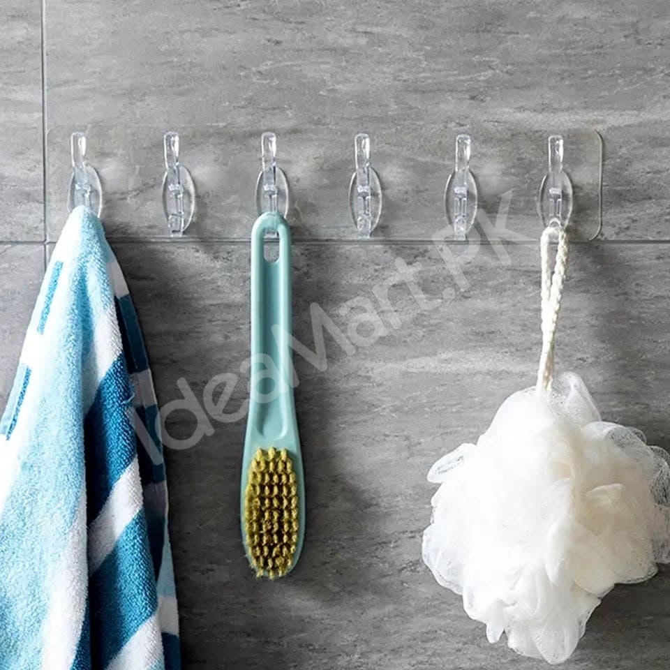 flexible-transparent-6-hook-adhesive-utility-strip-hanger-wall-mount-storage-for-bathroom-towels-kitchen-tools-home-goods-product-image