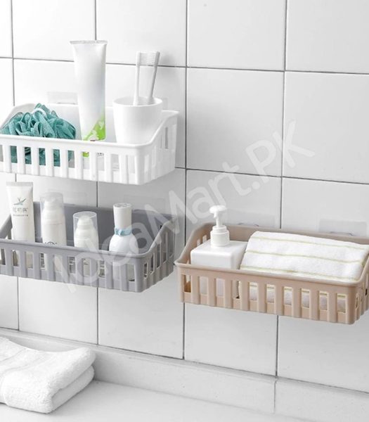 no-drill-adhesive-plastic-bathroom-shower-shelf-kitchen-storage-basket-organizer-for-shampoo-soap-cosmetics-toiletries-product-image