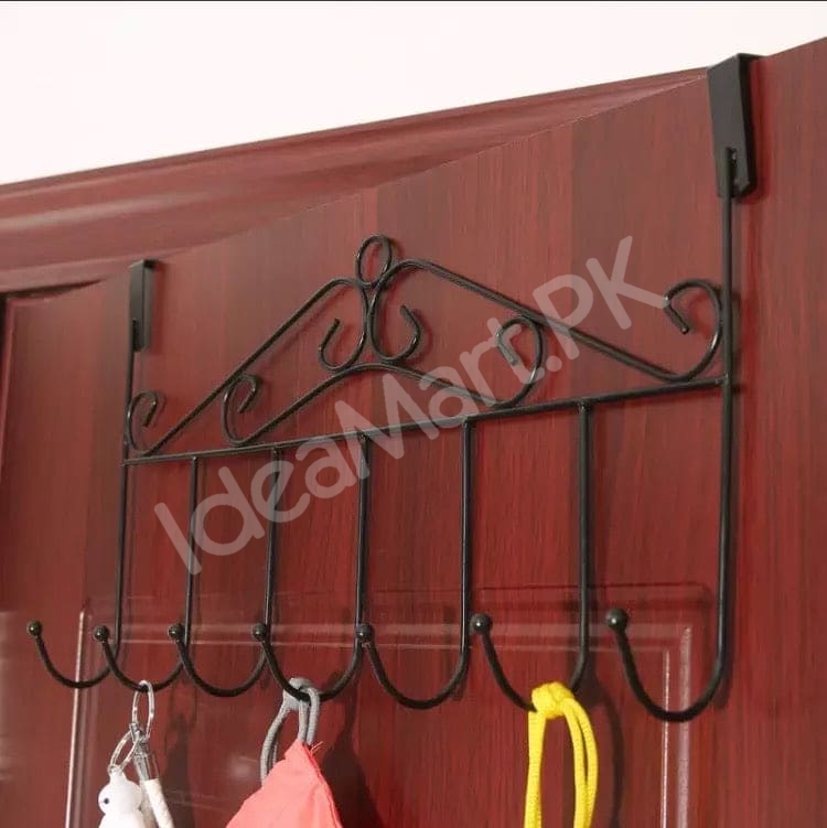 wrought-iron-style-over-the-door-hanger-with-multiple-hooks-for-coats-hats-towels-and-bags-product-image