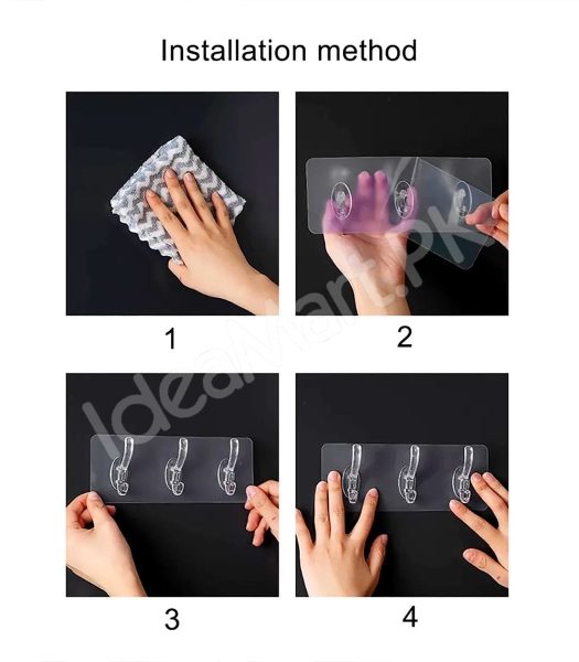 flexible-transparent-6-hook-adhesive-utility-strip-hanger-wall-mount-storage-for-bathroom-towels-kitchen-tools-home-goods-product-image