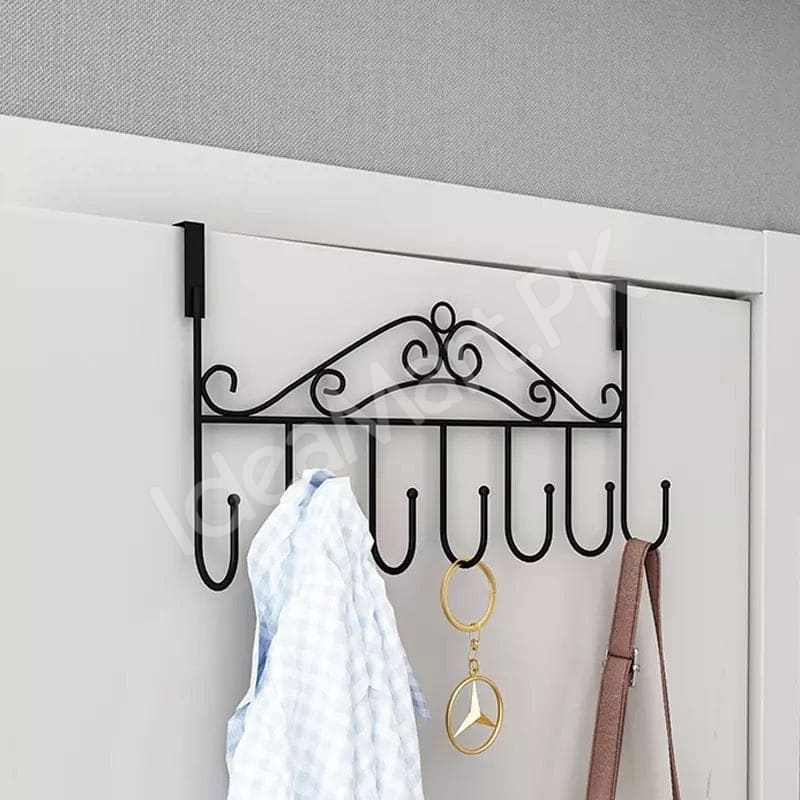 wrought-iron-style-over-the-door-hanger-with-multiple-hooks-for-coats-hats-towels-and-bags-product-image