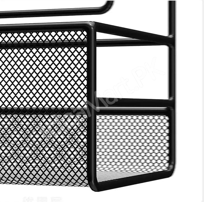 wall-mounted-metal-black-shower-storage-basket-shelf-with-adhesive-installation-and-5-hanging-hooks-for-bathroom-kitchen-storage-product-image