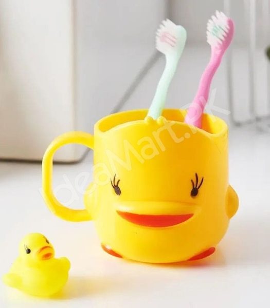 yellow-cartoon-duck-shaped-plastic-cup-with-handle-multi-purpose-kids-bathroom-tumbler-toothbrush-holder-product-image