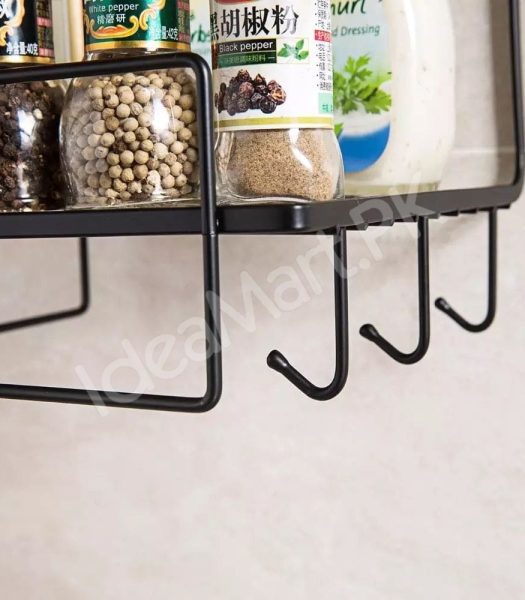 black-metal-wire-double-tier-shower-shelf-with-hanging-hooks-and-towel-bar-for-bathroom-and-kitchen-storage-product-image