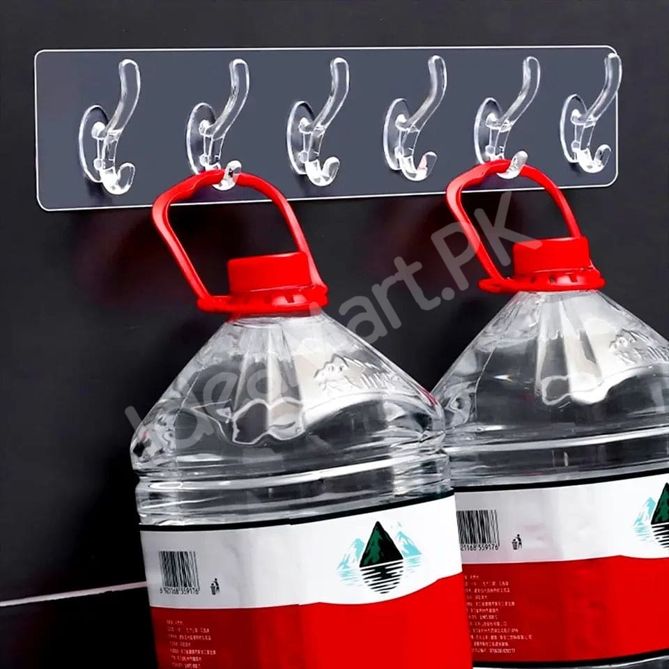 flexible-transparent-6-hook-adhesive-utility-strip-hanger-wall-mount-storage-for-bathroom-towels-kitchen-tools-home-goods-product-image