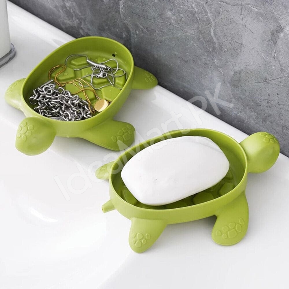 cute-green-slotted-turtle-soap-holder-dish-bathroom-countertop-shower-bar-drainer-product-image